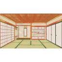 【背景】和室05（床の間）引き（浮世絵風）【フリー素材あそび】