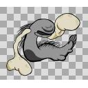 ファンタジー系モンスターの立ち絵『魚っぽい異形』腕振り上げ