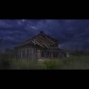 廃墟と雨の風景