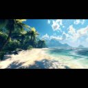 【ループ素材】夏の風景　ヤシの木と白い砂浜の海辺